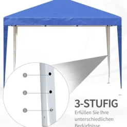 Pavillon 3x3 m, vandtæt og vinterbestandig pop-up med UV-beskyttelse, foldbar, taske, blå