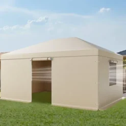 Pavillonovertræk 3,68x4,9 m Beige, PE-materiale, vejrbestandig opbevaring