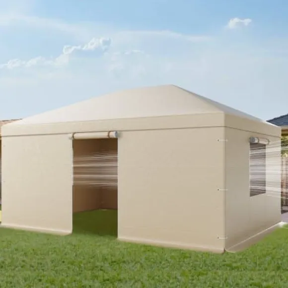 Pavillonovertræk 3,68x4,9 m Beige, PE-materiale, vejrbestandig opbevaring