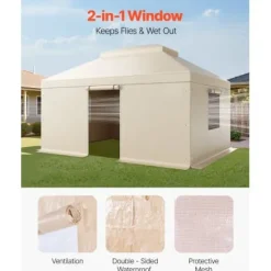Pavillonovertræk, 3,66x4,87 m, Beige, PE, vejrbestandig opbevaring