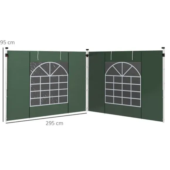 Pavillonsider 2-pak 3x3/3x6 m, vinduer & velcro, vandtætte oxford, grønne
