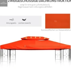 Pavillontag 3x4 m, erstatningstag i polyester, rust­rød