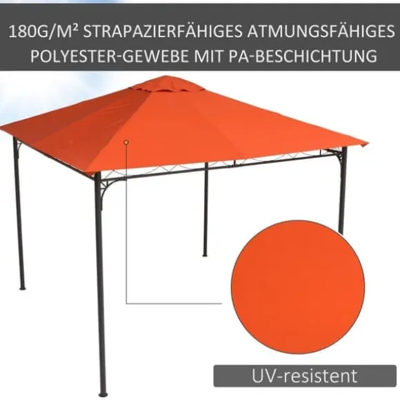 Pavillontag 2,98x2,95 m, solbeskyttelse i polyester, orange