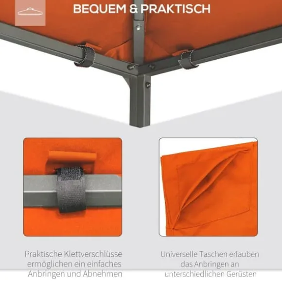 Pavillontag 2,98x2,95 m, solbeskyttelse i polyester, orange