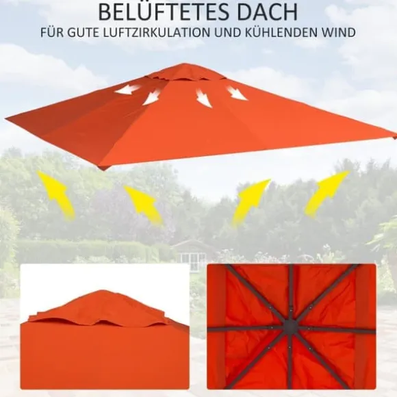 Pavillontag 2,98x2,95 m, solbeskyttelse i polyester, orange