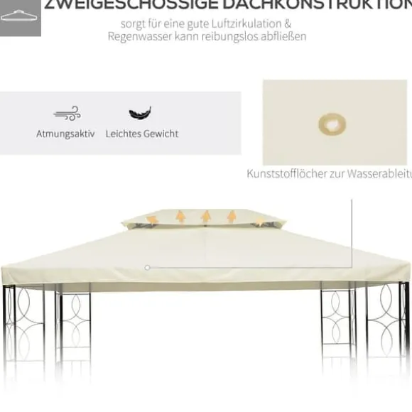 Pavillontag 4x3 m til metalpavillon, med dræningshul, polyester, cremehvid