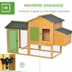 PawHut Kyllingehus med løbegård og redekasse - Robust fyrretræsdesign (168x75x103 cm) - Ideelt hjem til dine høns