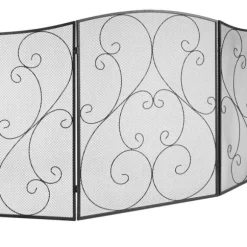 Pejseskærm 3 paneler, robust jernnet, 122x76,7 cm gnistbeskyttelse. Fritstående, ingen montering nødvendig - perfekt til stuen