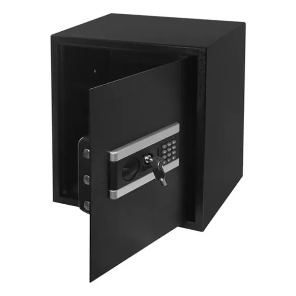 Pengeskab - Elektronisk digital kodelås - Intelligent alarm - Nødnøgler - Tredobbelt tyverisikringslås - 38×31×45 cm - CE-certificeret - Sort