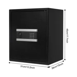 Pengeskab - Elektronisk digital kodelås - Intelligent alarm - Nødnøgler - Tredobbelt tyverisikringslås - 38×31×45 cm - CE-certificeret - Sort