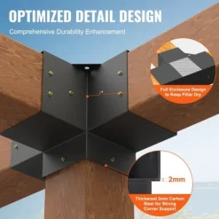Pergola beslag sæt 152x152 mm, 2 stk. 4-vejs hjørnebeslag til DIY projekter. Nem installation til træbjælker i pergolaer og lysthuse.