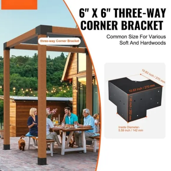 Pergola Beslag Sæt 152x152mm, 4 stk 3-vejs Heavy Duty Hjørnebeslag til træprojekter. Nem installation til lysthuse og pergolaer.