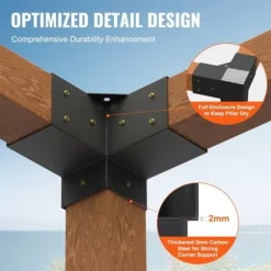 Pergola beslag sæt 101x101mm, 4 stk. 3-vejs robuste hjørnebeslag til gør-det-selv projekter, nem installation af træbjælker til udendør