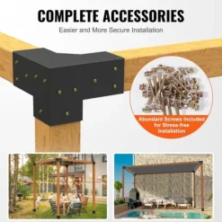 Pergola beslag sæt 101x101mm, 4 stk. 3-vejs robuste hjørnebeslag til gør-det-selv projekter, nem installation af træbjælker til udendør