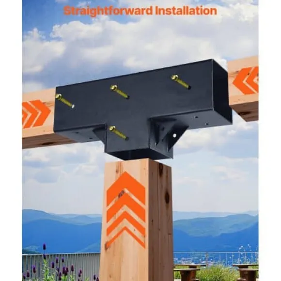 Pergola beslagssæt, T-formet 92x92 mm, sort, stål
