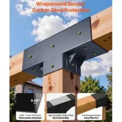 Pergola beslagssæt, T-formet 4-pak, 92x92 mm, sort, stål