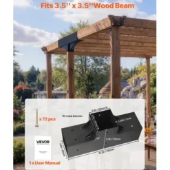 Pergola beslagssæt, T-formet 4-pak, 92x92 mm, sort, stål