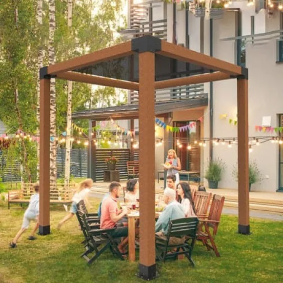 Pergola beslagssæt, 3-vejs hjørnebeslag 142x142 mm, sort, kulstofstål