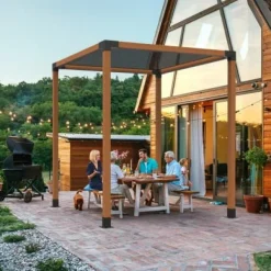 Pergola beslagssæt, 3-vejs kraftigt hjørnebeslag, 10,2x10,2x15,2 cm, sort, stål