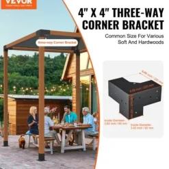 Pergola beslagssæt, 3-vejs kraftigt hjørnebeslag, 10,2x10,2x15,2 cm, sort, stål