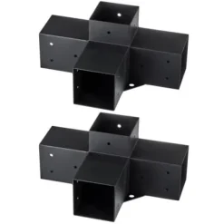 Pergola beslagssæt, 4-vejs kraftigt hjørnebeslag, 10,2x10,2 cm, sort, stål