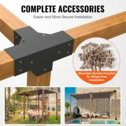 Pergola beslagssæt, 4-vejs kraftigt hjørnebeslag, 10,2x10,2 cm, sort, stål