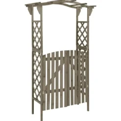 Pergola med låge i massivt grantræ - Havepergola | Farve: Grå | Størrelse: 116x40x204 cm