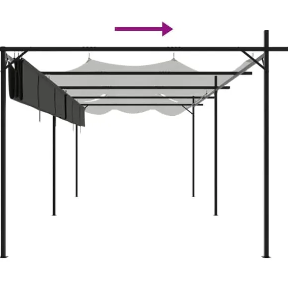 Pergola med sammenrulleligt tag - Stabil struktur | Farve: Antracitgrå | Størrelse: 589x292x230 cm
