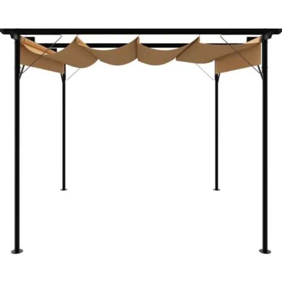 Pergola med sammenrulleligt tag 3x3 m | Stål | Farve: Gråbrun | 180 g/m²