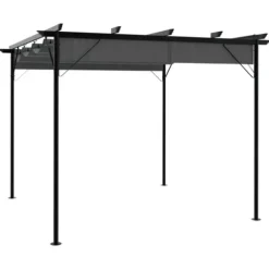 Pergola med sammenrulleligt tag 3x3 m - Robust antracitgrå stål | Vægt: 180 g/m²