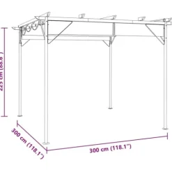 Pergola med sammenrulleligt tag 3x3 m - Robust antracitgrå stål | Vægt: 180 g/m²