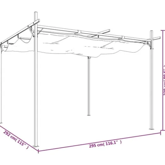 Pergola med sammenrulleligt tag - UV-resistent & robust | Størrelse: 295x292x230 cm | Farve: Gråbrun