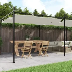 Pergola med sammenrulleligt tag - UV-resistent | Farve: Creme | Størrelse: 589x292x230 cm