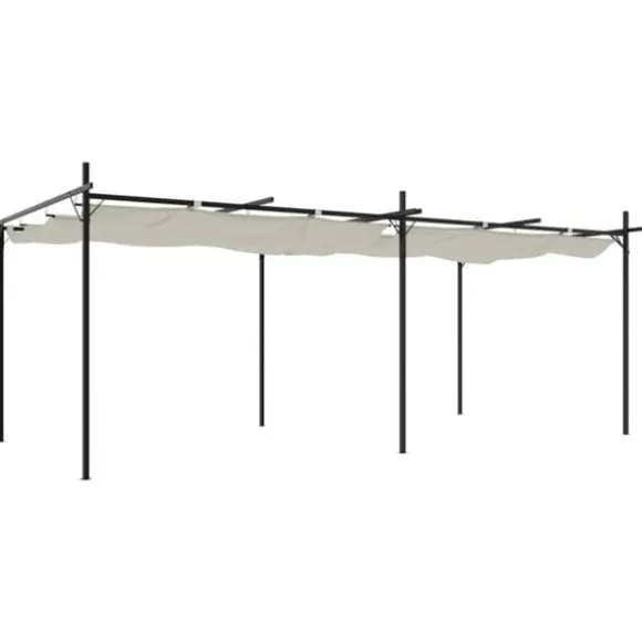 Pergola med sammenrulleligt tag - UV-resistent | Farve: Creme | Størrelse: 589x292x230 cm