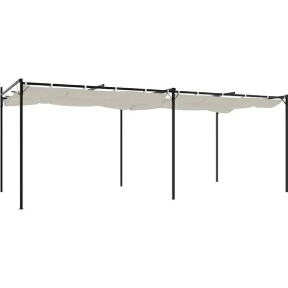 Pergola med sammenrulleligt tag - UV-resistent | Farve: Creme | Størrelse: 589x292x230 cm