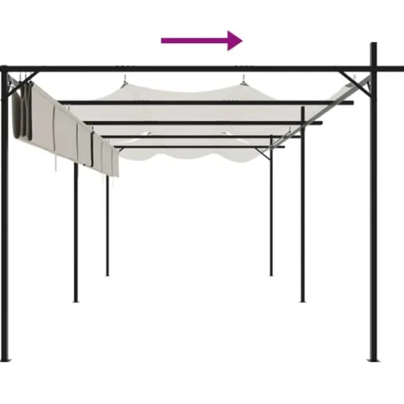 Pergola med sammenrulleligt tag - UV-resistent | Farve: Creme | Størrelse: 589x292x230 cm