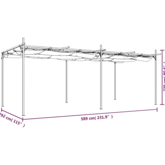 Pergola med sammenrulleligt tag - UV-resistent | Farve: Creme | Størrelse: 589x292x230 cm