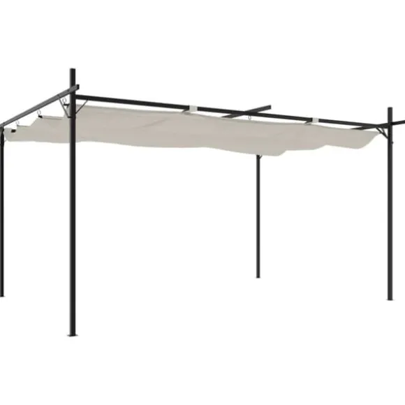 Pergola med sammenrulleligt tag - Stabil struktur | Farve: Cremefarvet | Størrelse: 395x292x230 cm