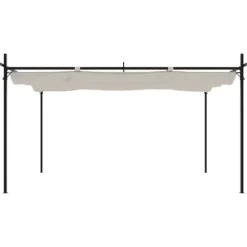 Pergola med sammenrulleligt tag - Stabil struktur | Farve: Cremefarvet | Størrelse: 395x292x230 cm
