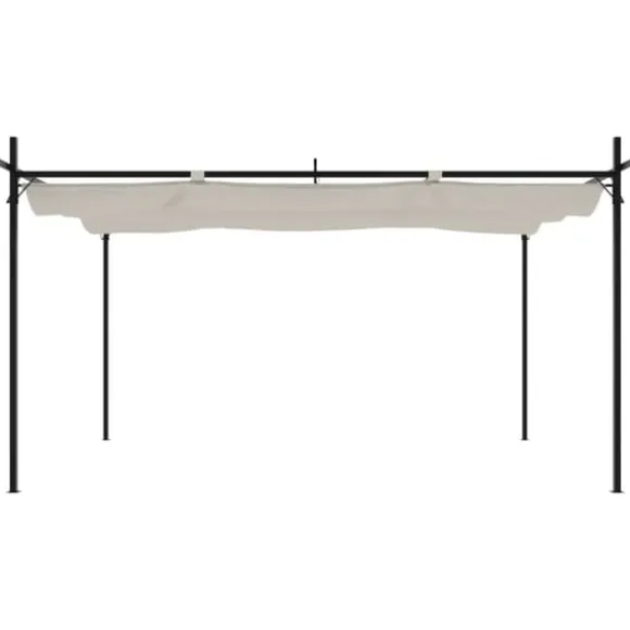 Pergola med sammenrulleligt tag - Stabil struktur | Farve: Cremefarvet | Størrelse: 395x292x230 cm