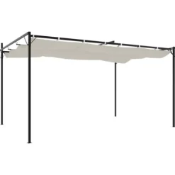 Pergola med sammenrulleligt tag - Stabil struktur | Farve: Cremefarvet | Størrelse: 395x292x230 cm