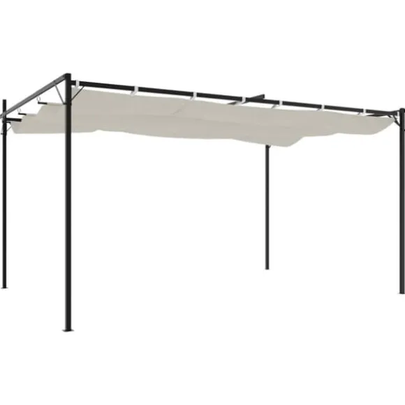 Pergola med sammenrulleligt tag - Stabil struktur | Farve: Cremefarvet | Størrelse: 395x292x230 cm