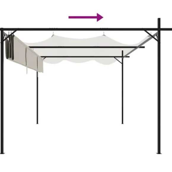 Pergola med sammenrulleligt tag - Stabil struktur | Farve: Cremefarvet | Størrelse: 395x292x230 cm