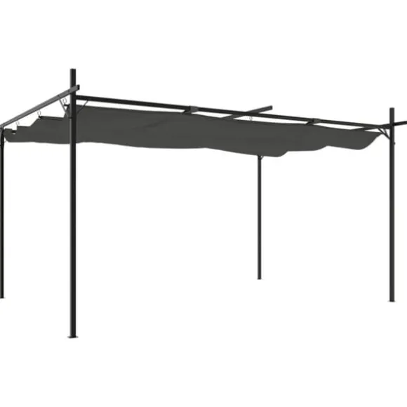 Pergola med sammenrulleligt tag - Udendørs pavillon | Størrelse: 395x292x230 cm | Farve: Antracitgrå