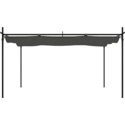 Pergola med sammenrulleligt tag - Udendørs pavillon | Størrelse: 395x292x230 cm | Farve: Antracitgrå