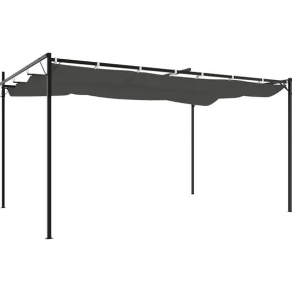 Pergola med sammenrulleligt tag - Udendørs pavillon | Størrelse: 395x292x230 cm | Farve: Antracitgrå