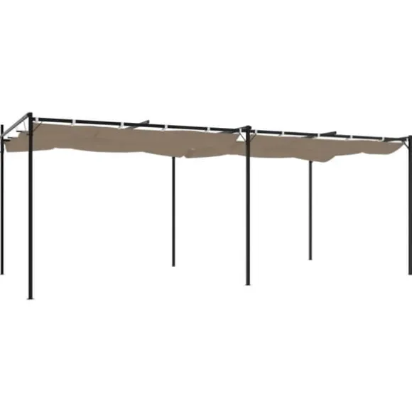 Pergola med sammenrulleligt tag - UV-resistent | Størrelse: 589x292x230 cm | Farve: Gråbrun