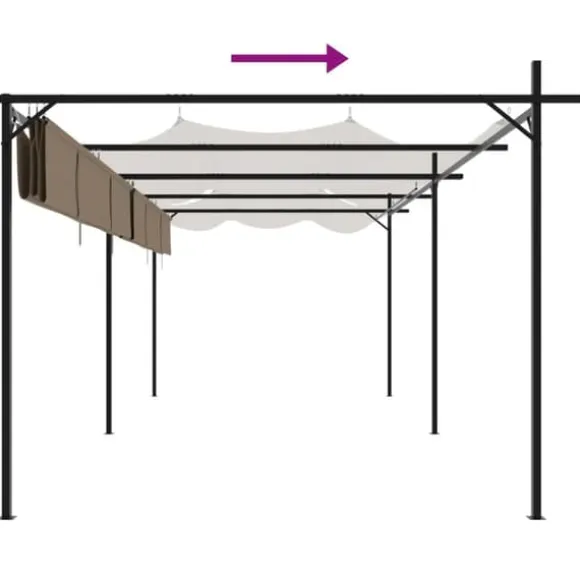 Pergola med sammenrulleligt tag - UV-resistent | Størrelse: 589x292x230 cm | Farve: Gråbrun
