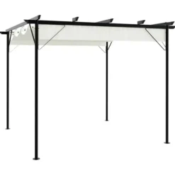 Pergola med tilbagetrækkeligt tag 3x3 m - Pulverlakeret stål | Farve: Creme