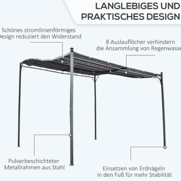 Pergola pavillon 297x297 cm, metal, grå – terrasse/altan